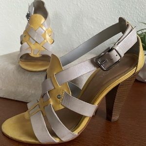 Aldo gray and yellow leather sandals.